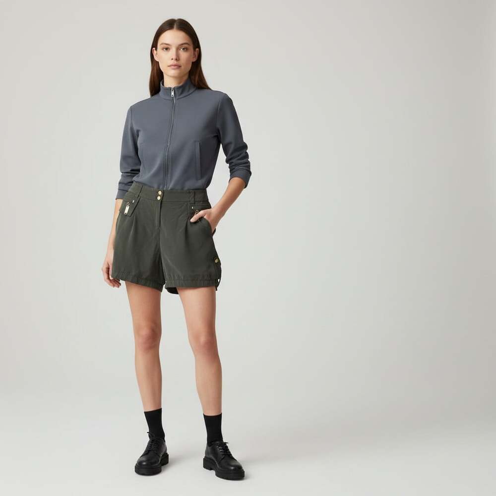 GIZIA Olive Khaki Cargo High Waist Shorts EU 38 Luxury Minimalist Balloon Hem